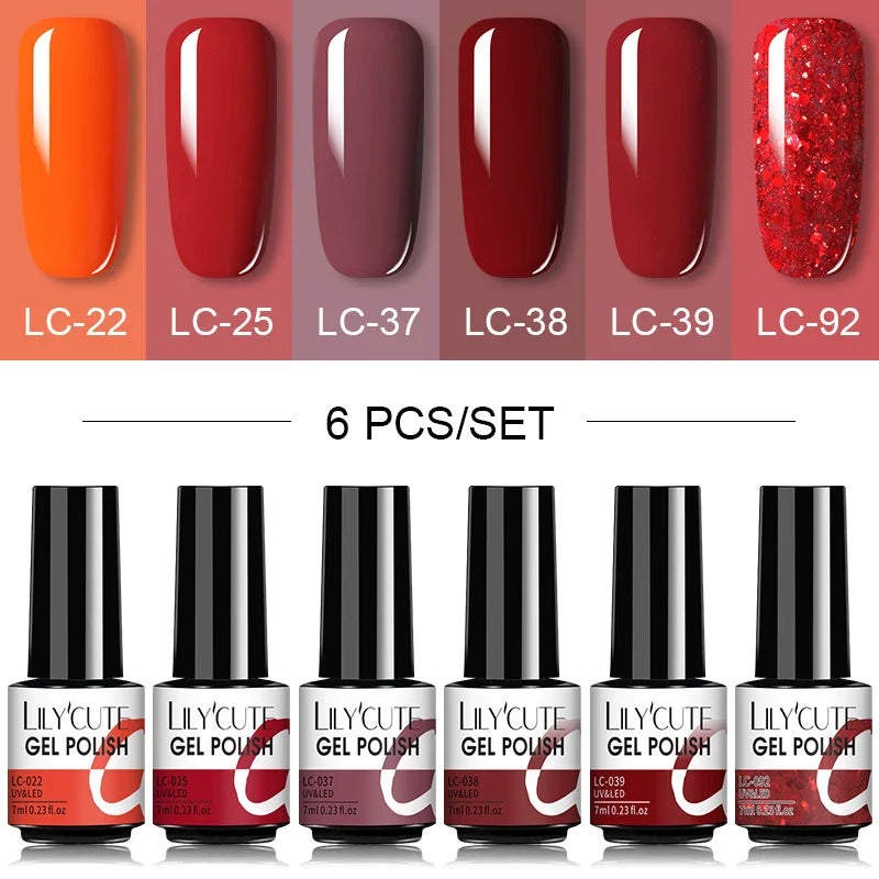 LILYCUTE 6Pcs/Set Nail Gel Polish Summer Neon Colorful Glitter For Manicure Semi Permanent Soak Off Gel UV LED Varnishes Kit