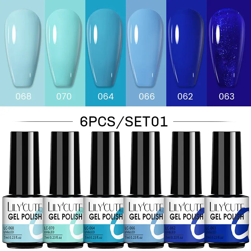LILYCUTE 6Pcs/Set Nail Gel Polish Summer Neon Colorful Glitter For Manicure Semi Permanent Soak Off Gel UV LED Varnishes Kit