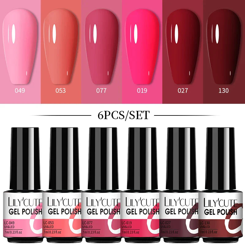 LILYCUTE 6Pcs/Set Nail Gel Polish Summer Neon Colorful Glitter For Manicure Semi Permanent Soak Off Gel UV LED Varnishes Kit