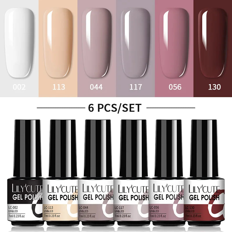 LILYCUTE 6Pcs/Set Nail Gel Polish Summer Neon Colorful Glitter For Manicure Semi Permanent Soak Off Gel UV LED Varnishes Kit
