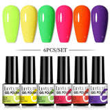 LILYCUTE 6Pcs/Set Nail Gel Polish Summer Neon Colorful Glitter For Manicure Semi Permanent Soak Off Gel UV LED Varnishes Kit