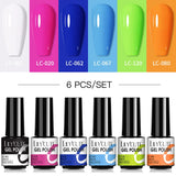 LILYCUTE 6Pcs/Set Nail Gel Polish Summer Neon Colorful Glitter For Manicure Semi Permanent Soak Off Gel UV LED Varnishes Kit