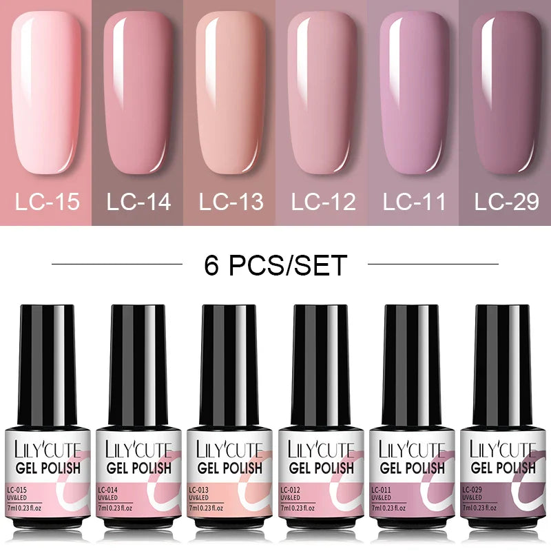 LILYCUTE 6Pcs/Set Nail Gel Polish Summer Neon Colorful Glitter For Manicure Semi Permanent Soak Off Gel UV LED Varnishes Kit