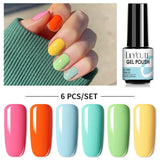 LILYCUTE 6Pcs/Set Nail Gel Polish Summer Neon Colorful Glitter For Manicure Semi Permanent Soak Off Gel UV LED Varnishes Kit