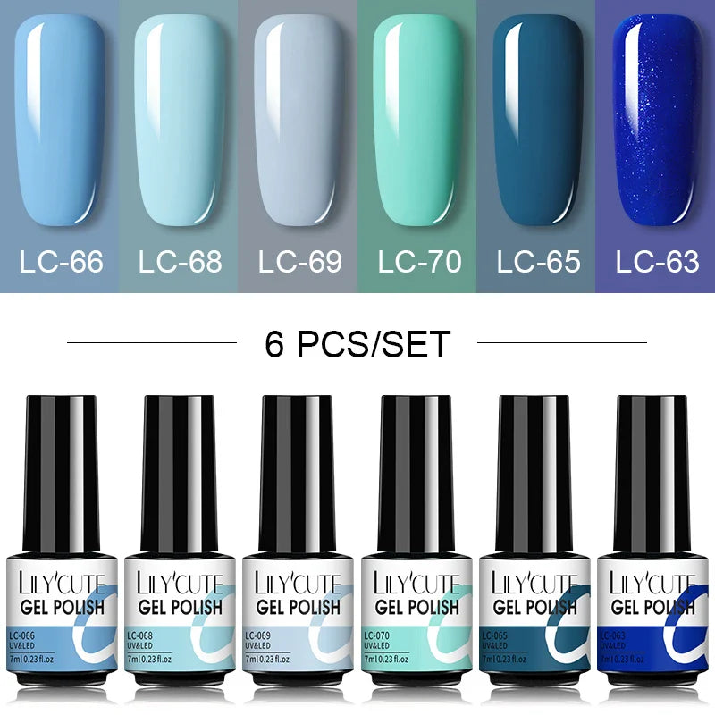 LILYCUTE 6Pcs/Set Nail Gel Polish Summer Neon Colorful Glitter For Manicure Semi Permanent Soak Off Gel UV LED Varnishes Kit