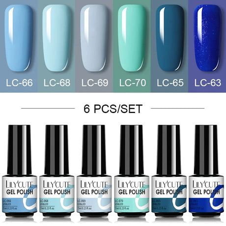 LILYCUTE 6Pcs/Set Nail Gel Polish Summer Neon Colorful Glitter For Manicure Semi Permanent Soak Off Gel UV LED Varnishes Kit