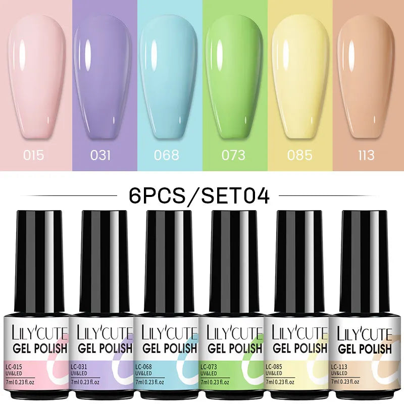 LILYCUTE 6Pcs/Set Nail Gel Polish Summer Neon Colorful Glitter For Manicure Semi Permanent Soak Off Gel UV LED Varnishes Kit
