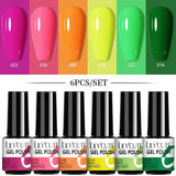 LILYCUTE 6Pcs/Set Nail Gel Polish Summer Neon Colorful Glitter For Manicure Semi Permanent Soak Off Gel UV LED Varnishes Kit