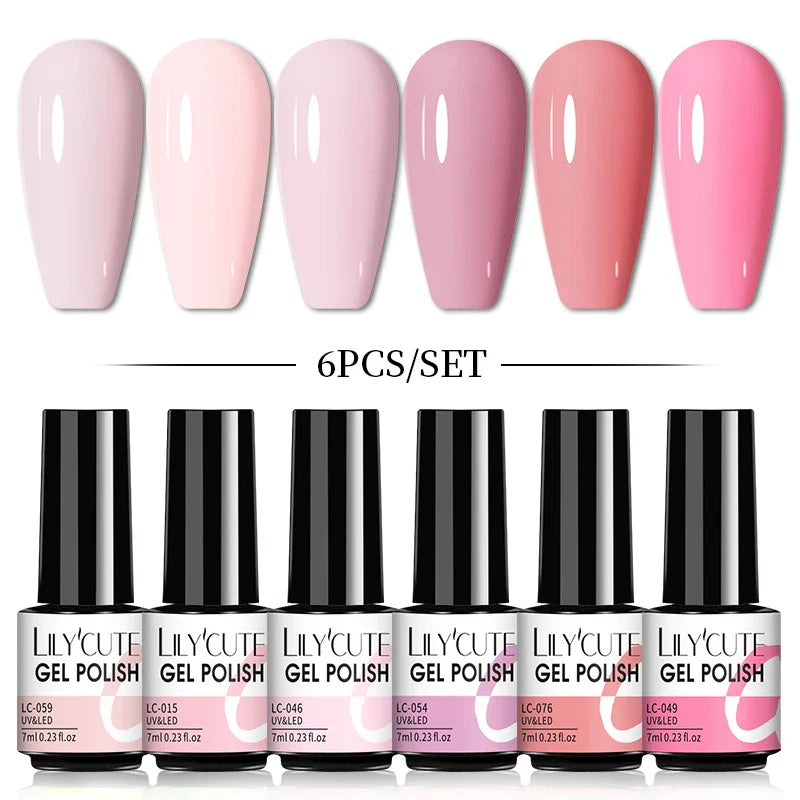LILYCUTE 6Pcs/Set Nail Gel Polish Summer Neon Colorful Glitter For Manicure Semi Permanent Soak Off Gel UV LED Varnishes Kit