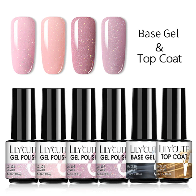LILYCUTE 6Pcs/Set Nail Gel Polish Summer Neon Colorful Glitter For Manicure Semi Permanent Soak Off Gel UV LED Varnishes Kit
