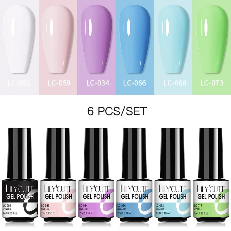 LILYCUTE 6Pcs/Set Nail Gel Polish Summer Neon Colorful Glitter For Manicure Semi Permanent Soak Off Gel UV LED Varnishes Kit