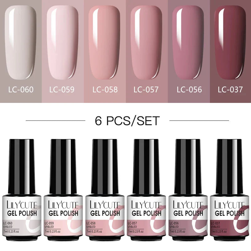 LILYCUTE 6Pcs/Set Nail Gel Polish Summer Neon Colorful Glitter For Manicure Semi Permanent Soak Off Gel UV LED Varnishes Kit