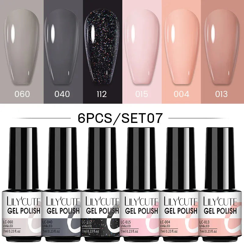 LILYCUTE 6Pcs/Set Nail Gel Polish Summer Neon Colorful Glitter For Manicure Semi Permanent Soak Off Gel UV LED Varnishes Kit