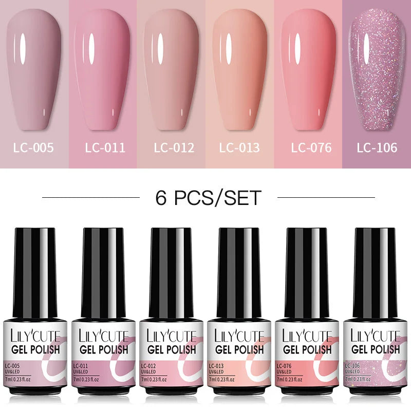LILYCUTE 6Pcs/Set Nail Gel Polish Summer Neon Colorful Glitter For Manicure Semi Permanent Soak Off Gel UV LED Varnishes Kit