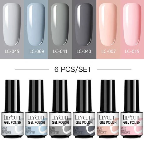 LILYCUTE 6Pcs/Set Nail Gel Polish Summer Neon Colorful Glitter For Manicure Semi Permanent Soak Off Gel UV LED Varnishes Kit