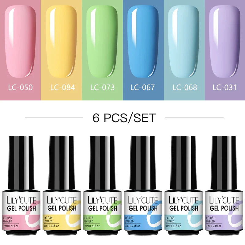 LILYCUTE 6Pcs/Set Nail Gel Polish Summer Neon Colorful Glitter For Manicure Semi Permanent Soak Off Gel UV LED Varnishes Kit