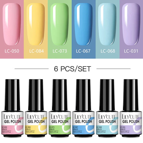 LILYCUTE 6Pcs/Set Nail Gel Polish Summer Neon Colorful Glitter For Manicure Semi Permanent Soak Off Gel UV LED Varnishes Kit