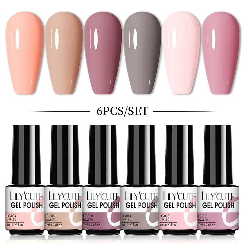 LILYCUTE 6Pcs/Set Nail Gel Polish Summer Neon Colorful Glitter For Manicure Semi Permanent Soak Off Gel UV LED Varnishes Kit