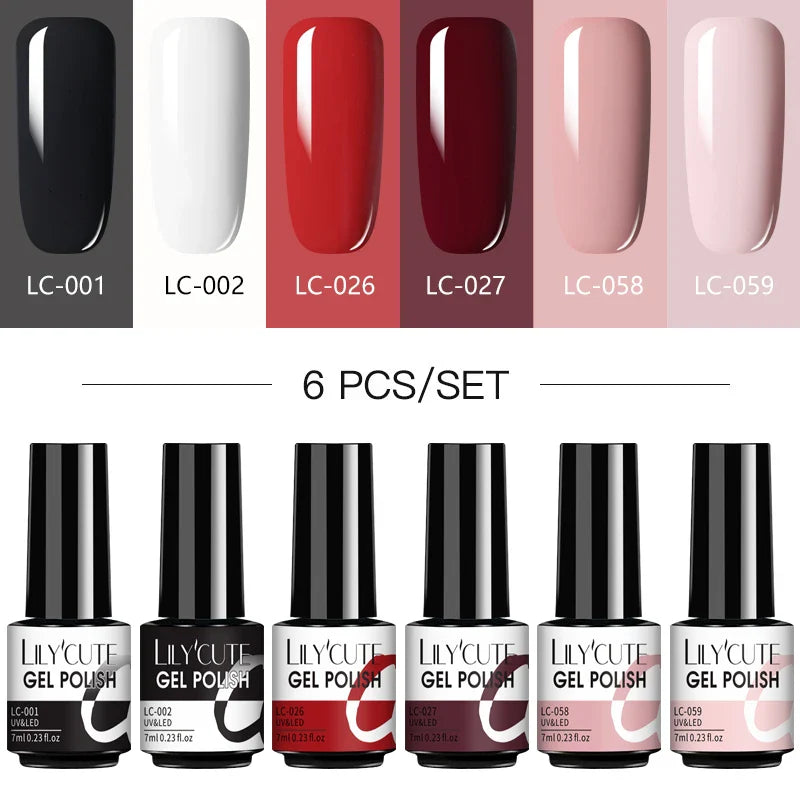 LILYCUTE 6Pcs/Set Nail Gel Polish Summer Neon Colorful Glitter For Manicure Semi Permanent Soak Off Gel UV LED Varnishes Kit