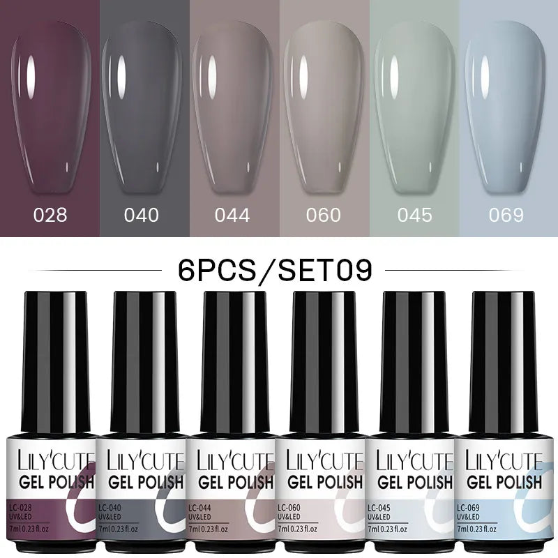 LILYCUTE 6Pcs/Set Nail Gel Polish Summer Neon Colorful Glitter For Manicure Semi Permanent Soak Off Gel UV LED Varnishes Kit