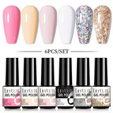 LILYCUTE 6Pcs/Set Nail Gel Polish Summer Neon Colorful Glitter For Manicure Semi Permanent Soak Off Gel UV LED Varnishes Kit