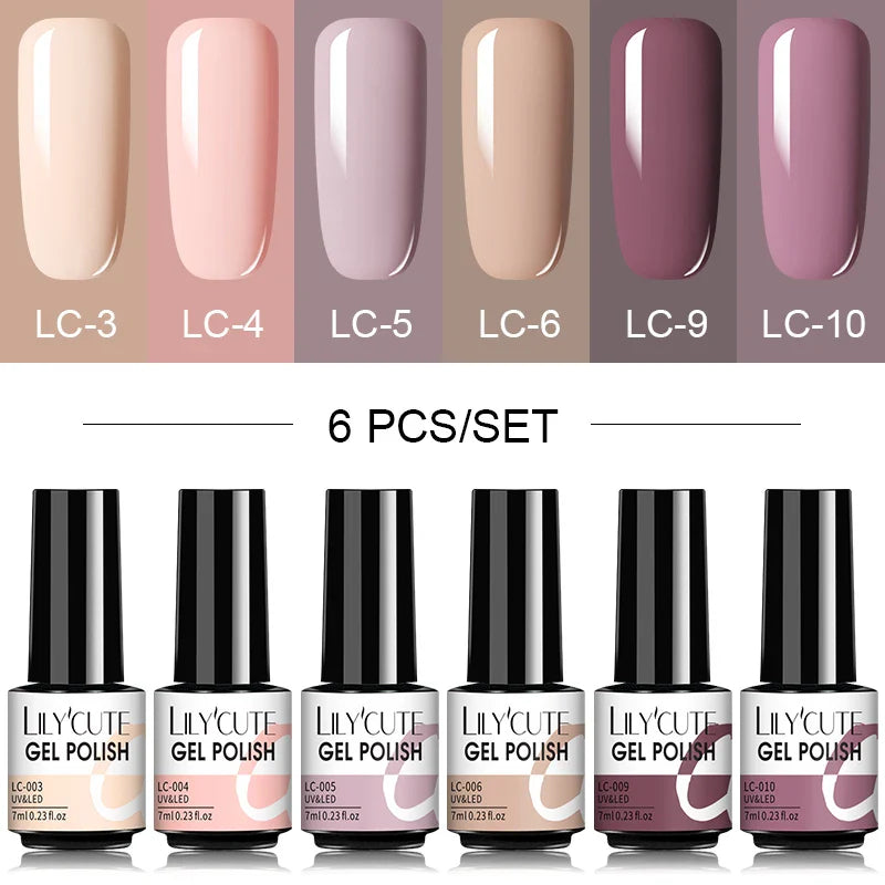 LILYCUTE 6Pcs/Set Nail Gel Polish Summer Neon Colorful Glitter For Manicure Semi Permanent Soak Off Gel UV LED Varnishes Kit