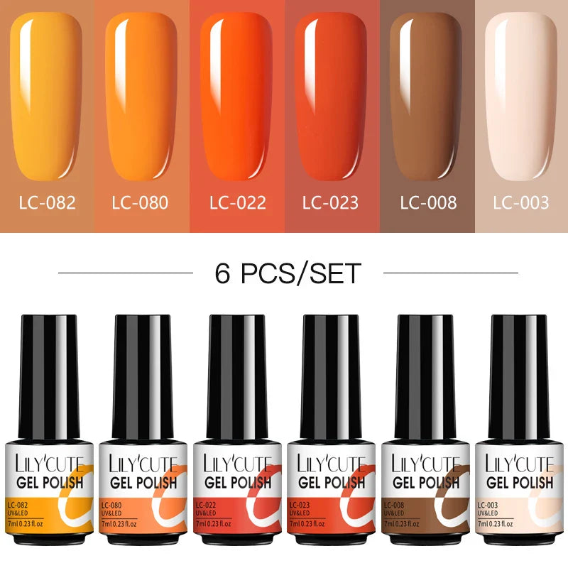 LILYCUTE 6Pcs/Set Nail Gel Polish Summer Neon Colorful Glitter For Manicure Semi Permanent Soak Off Gel UV LED Varnishes Kit