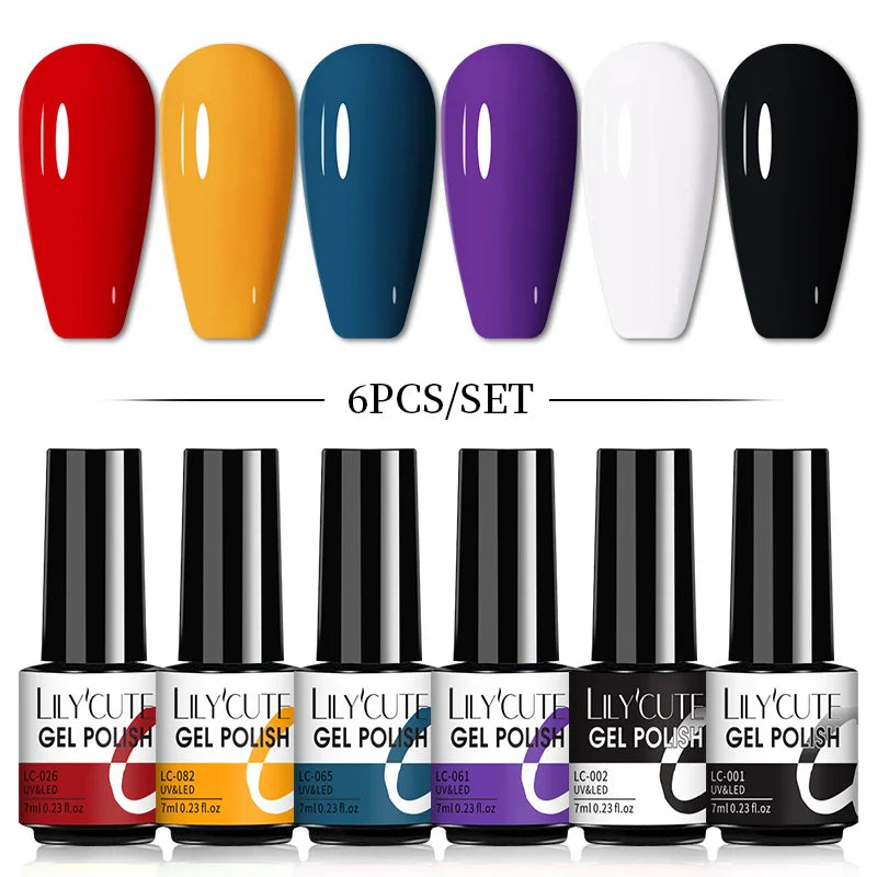 LILYCUTE 6Pcs/Set Nail Gel Polish Summer Neon Colorful Glitter For Manicure Semi Permanent Soak Off Gel UV LED Varnishes Kit