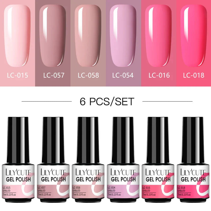 LILYCUTE 6Pcs/Set Nail Gel Polish Summer Neon Colorful Glitter For Manicure Semi Permanent Soak Off Gel UV LED Varnishes Kit