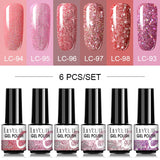 LILYCUTE 6Pcs/Set Nail Gel Polish Summer Neon Colorful Glitter For Manicure Semi Permanent Soak Off Gel UV LED Varnishes Kit