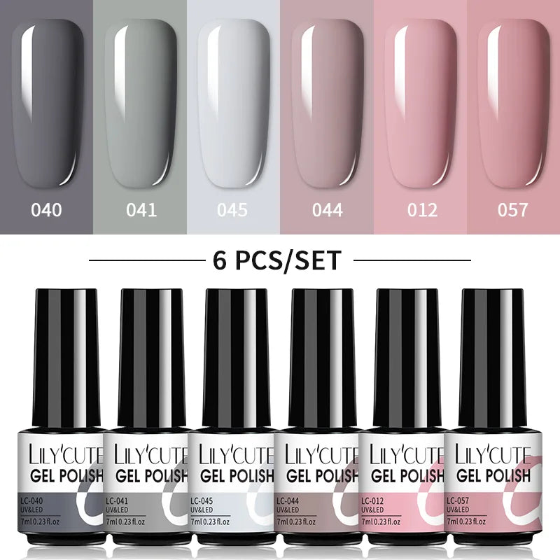 LILYCUTE 6Pcs/Set Nail Gel Polish Summer Neon Colorful Glitter For Manicure Semi Permanent Soak Off Gel UV LED Varnishes Kit