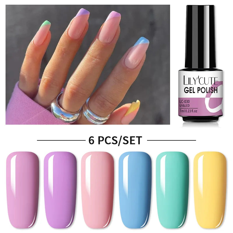 LILYCUTE 6Pcs/Set Nail Gel Polish Summer Neon Colorful Glitter For Manicure Semi Permanent Soak Off Gel UV LED Varnishes Kit
