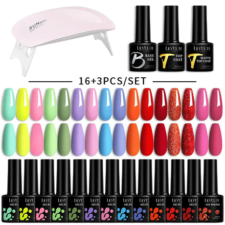 LILYCUTE 7ML Gel Nail Polish Set Glitter Nail Gel Kit With 6W UV Lamp  DIY Manicure Soak Off Base Matte Top Coat Nail Art Gel