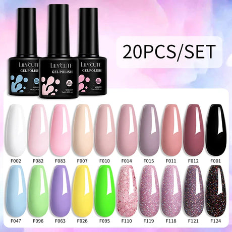 LILYCUTE 7ML Gel Nail Polish Set Glitter Nail Gel Kit With 6W UV Lamp  DIY Manicure Soak Off Base Matte Top Coat Nail Art Gel