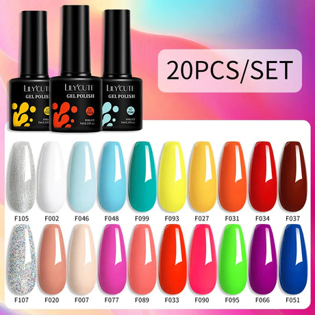 LILYCUTE 7ML Gel Nail Polish Set Glitter Nail Gel Kit With 6W UV Lamp  DIY Manicure Soak Off Base Matte Top Coat Nail Art Gel