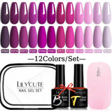 LILYCUTE 7ML Gel Nail Polish Set Glitter Nail Gel Kit With 6W UV Lamp  DIY Manicure Soak Off Base Matte Top Coat Nail Art Gel