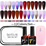 LILYCUTE 7ML Gel Nail Polish Set Glitter Nail Gel Kit With 6W UV Lamp  DIY Manicure Soak Off Base Matte Top Coat Nail Art Gel