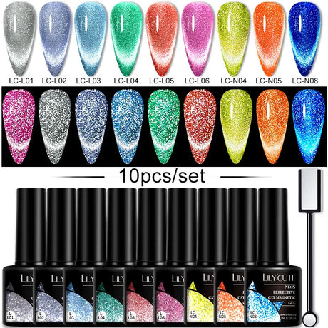 LILYCUTE 9D Rainbow Cat Magnetic Gel Nail Polish Set With Magnetic Stick Kit Sparkling For Manicure Soak Off Nail UV Gel Varnish