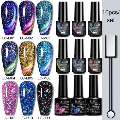 LILYCUTE 9D Rainbow Cat Magnetic Gel Nail Polish Set With Magnetic Stick Kit Sparkling For Manicure Soak Off Nail UV Gel Varnish