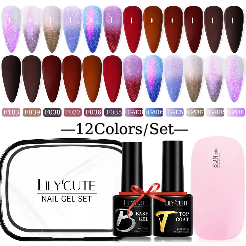 LILYCUTE 9D Rainbow Cat Magnetic Gel Nail Polish Set With Magnetic Stick Kit Sparkling For Manicure Soak Off Nail UV Gel Varnish