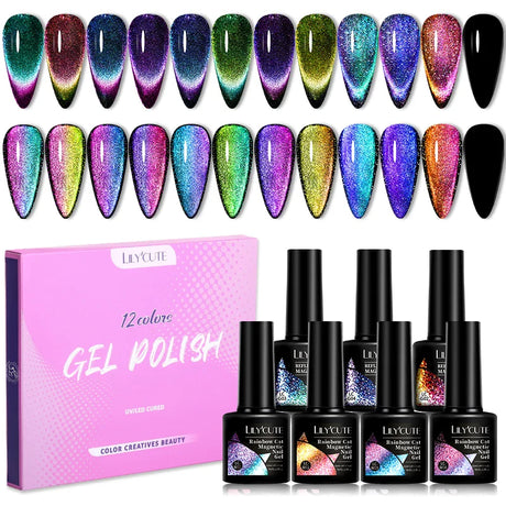 LILYCUTE 9D Rainbow Cat Magnetic Gel Nail Polish Set With Magnetic Stick Kit Sparkling For Manicure Soak Off Nail UV Gel Varnish