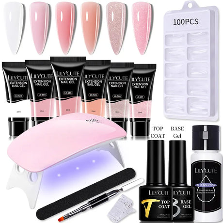 LILYCUTE Extension Nail Gel Set Clear Nude Glitter Color Full Manicure Kit With Drill Machine Nails Art Quick Extension Varnish