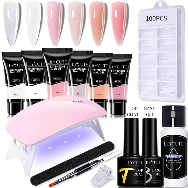 LILYCUTE Extension Nail Gel Set Clear Nude Glitter Color Full Manicure Kit With Drill Machine Nails Art Quick Extension Varnish