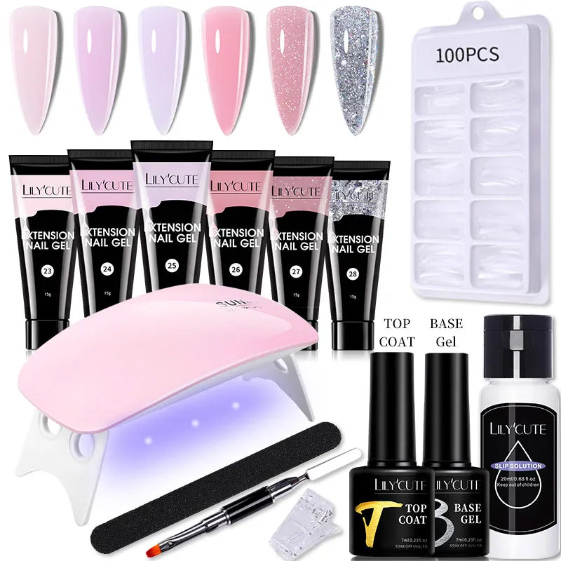 LILYCUTE Nail Gel Set 6W LED Lamp Full Manicure Set Vernis Semi Permanent Quick Extension Nail Kit Gel Set For Nails Tool Kit