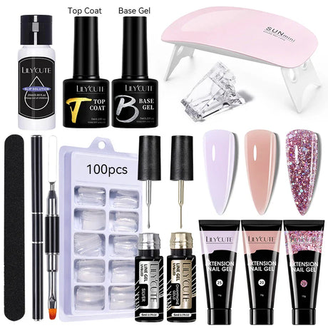 LILYCUTE Nail Gel Set 6W LED Lamp Full Manicure Set Vernis Semi Permanent Quick Extension Nail Kit Gel Set For Nails Tool Kit