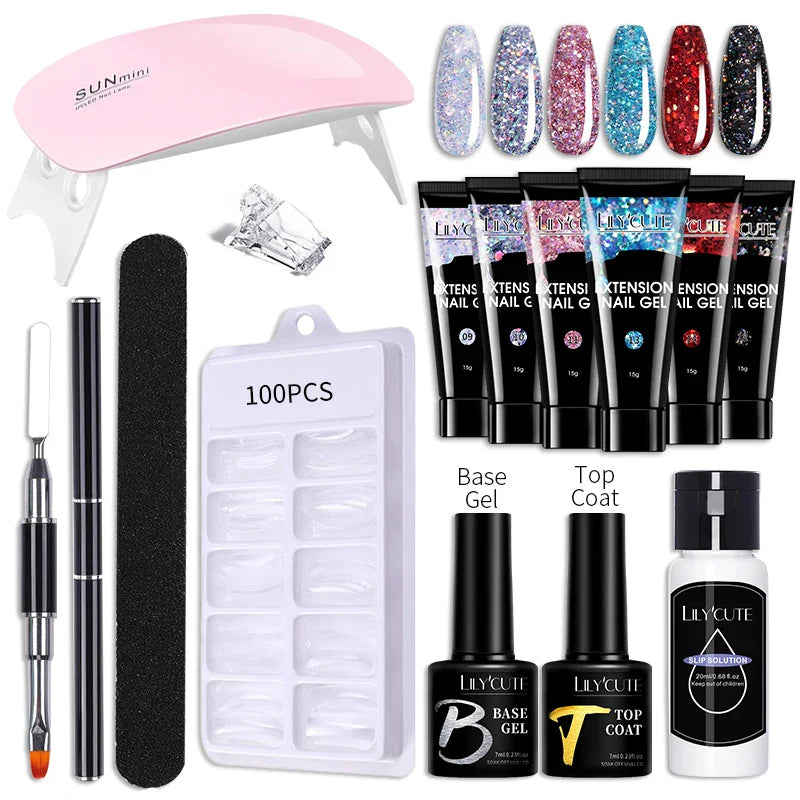 LILYCUTE Nail Gel Set 6W LED Lamp Full Manicure Set Vernis Semi Permanent Quick Extension Nail Kit Gel Set For Nails Tool Kit