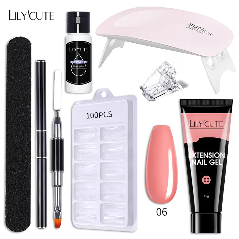 LILYCUTE Nail Gel Set 6W LED Lamp Full Manicure Set Vernis Semi Permanent Quick Extension Nail Kit Gel Set For Nails Tool Kit