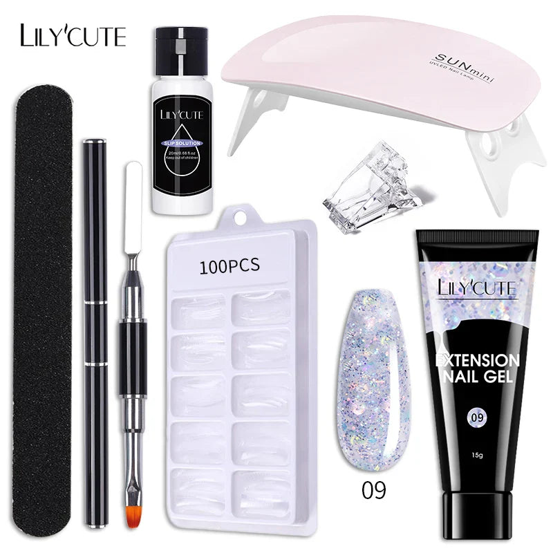 LILYCUTE Nail Gel Set 6W LED Lamp Full Manicure Set Vernis Semi Permanent Quick Extension Nail Kit Gel Set For Nails Tool Kit