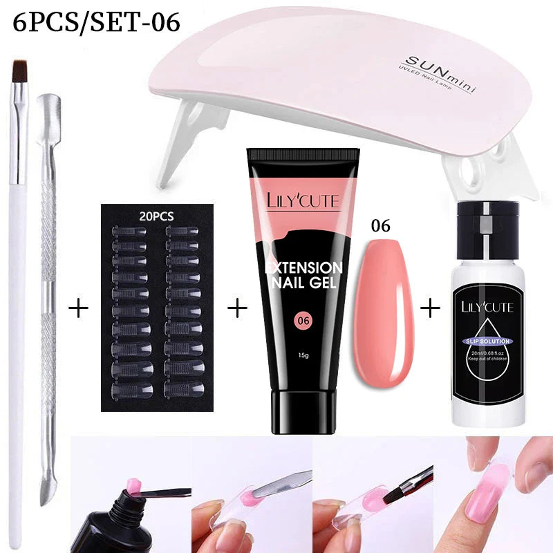 LILYCUTE Nail Gel Set 6W LED Lamp Full Manicure Set Vernis Semi Permanent Quick Extension Nail Kit Gel Set For Nails Tool Kit