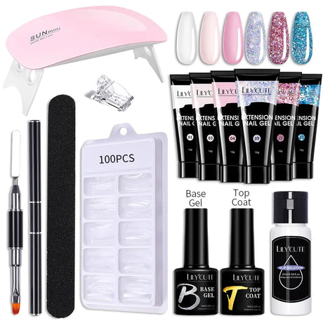 LILYCUTE Nail Gel Set 6W LED Lamp Full Manicure Set Vernis Semi Permanent Quick Extension Nail Kit Gel Set For Nails Tool Kit